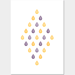 Yellow and purple raindrops pattern Posters and Art